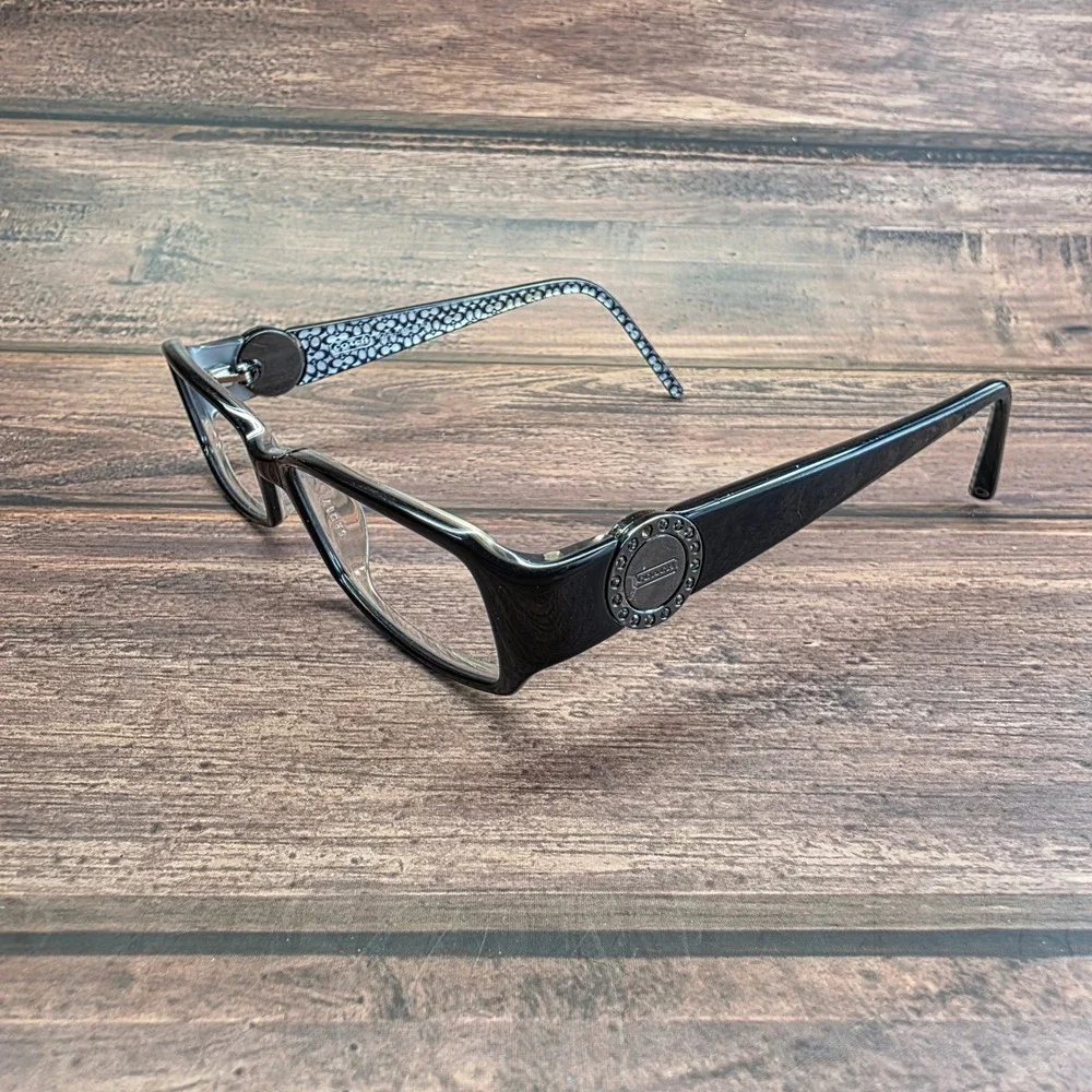 Coach Rosa 583 Black Rectangular Eyeglasses Crystal Logo Monogram 51-17-135